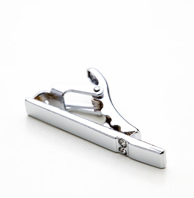 Studded Silver Tone Tie Clip