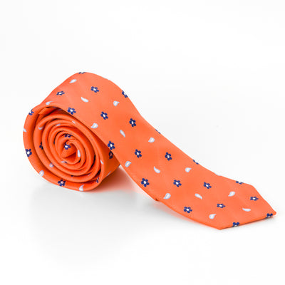 Orange Flower and Paisley Tie