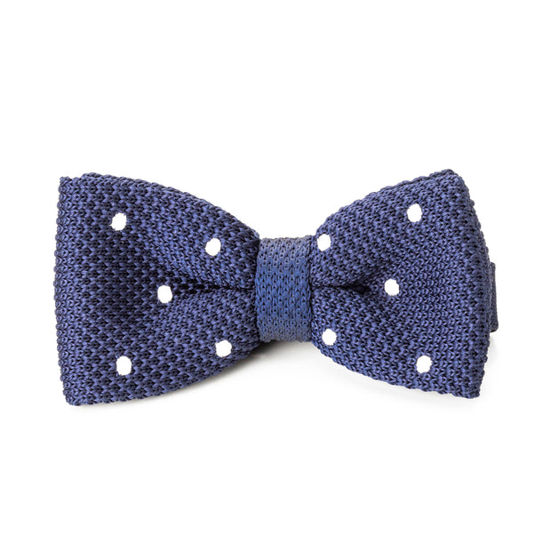 Knit Blue & White Polk Dot Bow Tie