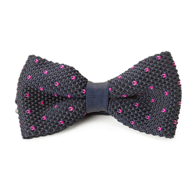 Grey and Pink Polka Dot Knit Bow Tie