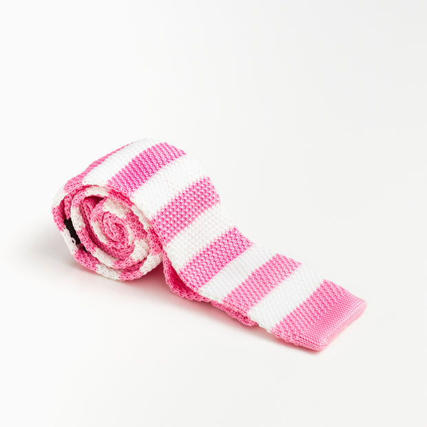 Pink and White Striped Wool Knit Tie